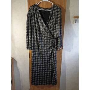 Vintage Evan Picone Metallic Houndstooth Wrap Dress XL Career Evening Holiday